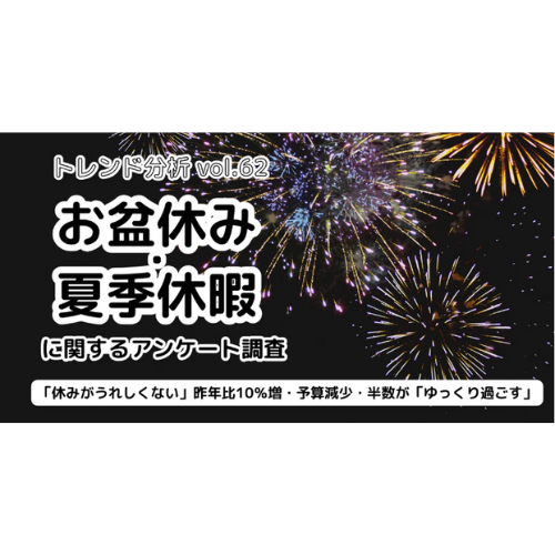 レシート・アンケート調査トレンド分析vol.62 お盆休み・夏季休暇に関するアンケート調査－「休みがうれしくない」昨年比10％増・予算減少・半数が「ゆっくり過ごす」